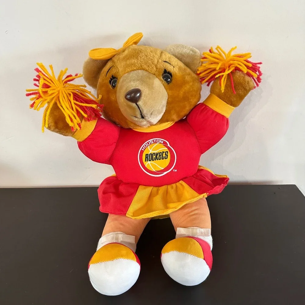 Vintage Houston Rockets Cheerleader Teddy Bear Plush Play-By-Play NBA Red Yellow